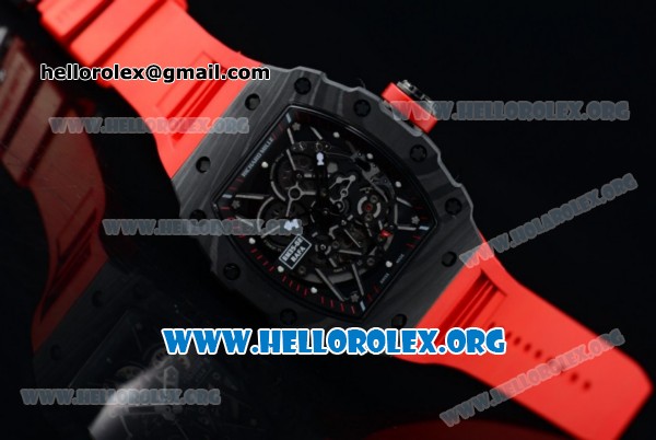 1:1 Richard Mille RM 35-02 RAFAEL NADA Japanese Miyota 9015 Automatic Black PVD Case with Skeleton Dial Red Crown Red Rubber Strap - Click Image to Close
